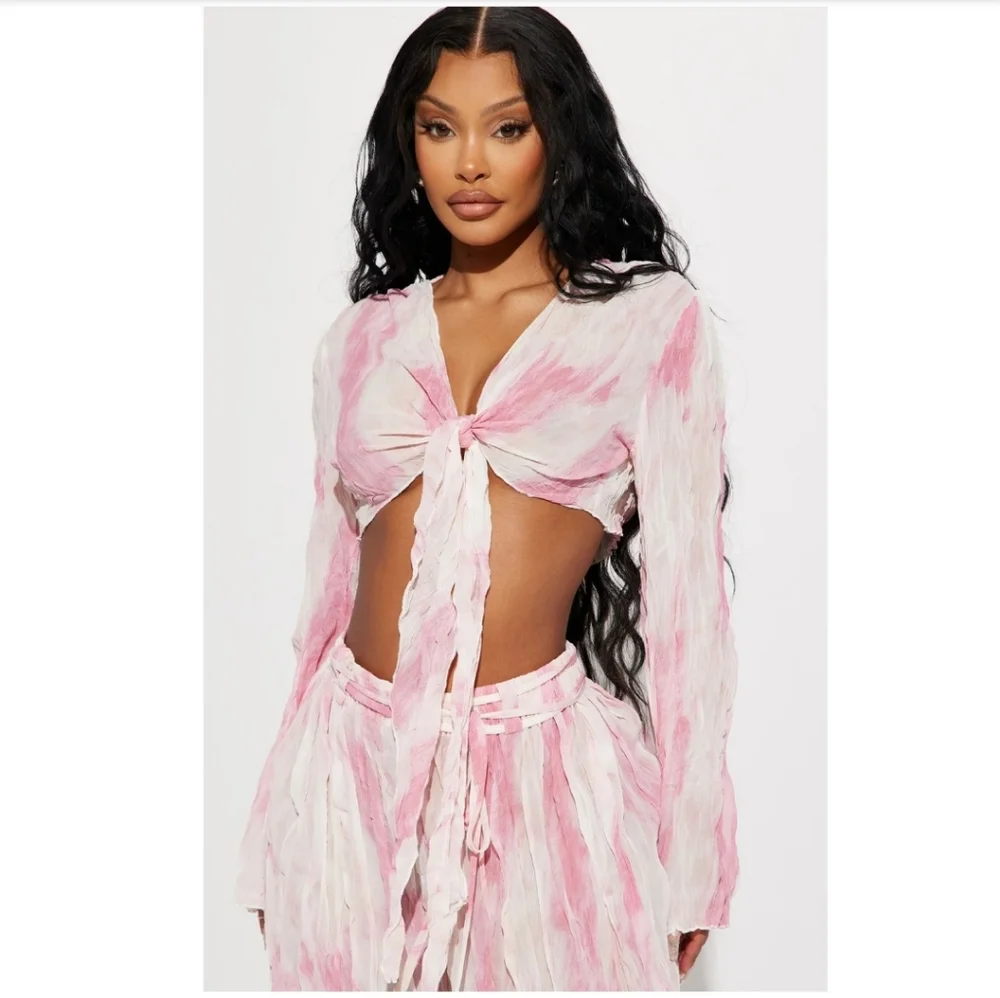 Hot & Delicious Vintage Pink and White Tie-Dye Pants Set, Size Large - Picture 2 of 16